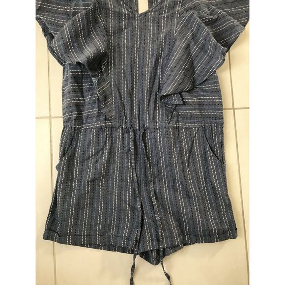 Mudpie Isla Romper Striped Ruffle Sleeve Drawstring - Picture 6 of 12